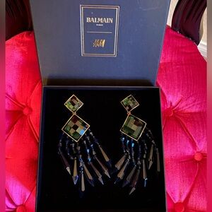 Balmain H&M H & M 2015 Limited Edition Green Chandelier Clip On Earrings